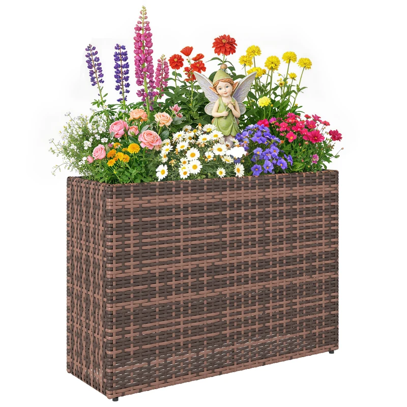 Outsunny Hochbeet mit verstellbaren Füßen, Rattan Blumenkasten mit herausnehmbarem Einsatz für Terrasse und Balkon, Braun