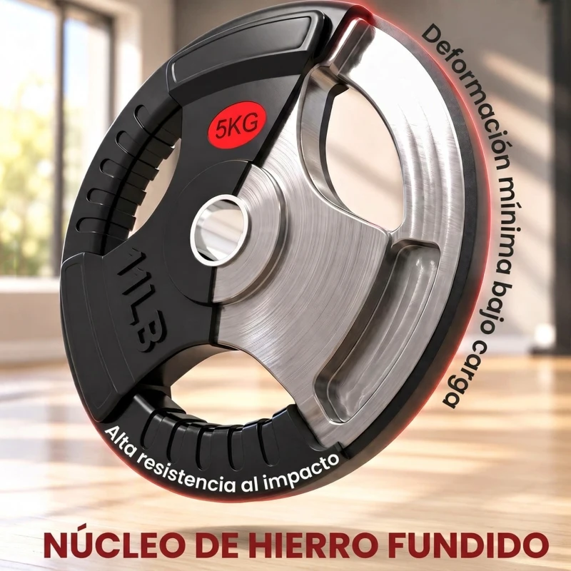 SPORTNOW Discos Pesas Olímpicos Agujero Ø50 mm 2x5 kg con Anillo Interior de Acero y Triple Agarre para Mancuernas y Barras Negro