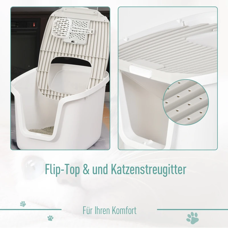 PawHut Katzentoilette mit 2 Türen, Katzenklo mit Bodenschale und Schaufel, Desodorierungsbox, PP ABS, 55,5 x 44,5 x 38,3 cm