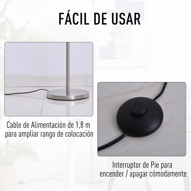 HOMCOM Lámpara de Pie Pantalla de Pluma de Ganso con Interruptor de Pedal Diseño Novedoso Lámpara de Suelo para Bombilla Máx. 40 W 40x40x160 cm Blanco