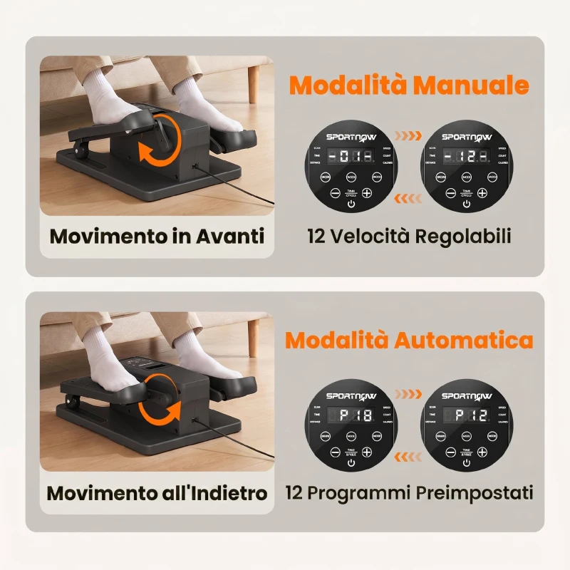 SPORTNOW Mini Ellittica da Scrivania, Manuale/Automatica, 12 Velocità Regolabili per Casa.