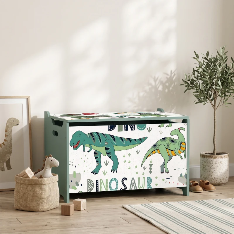 AIYAPLAY Storage Chest, Wooden Toy Chest with Lid, Flip-Top, Security Hinges and Anti-Pinch Design for Kids, Green