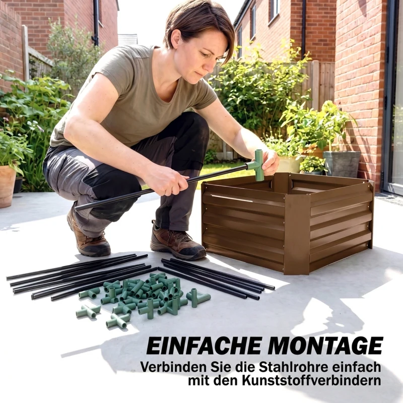 Outsunny Hochbeet mit Rankgitter Pflankasten mit Rankhilfe, offener Boden, wetterbeständig, 61 cm x 61 cm x 140 cm, Braun