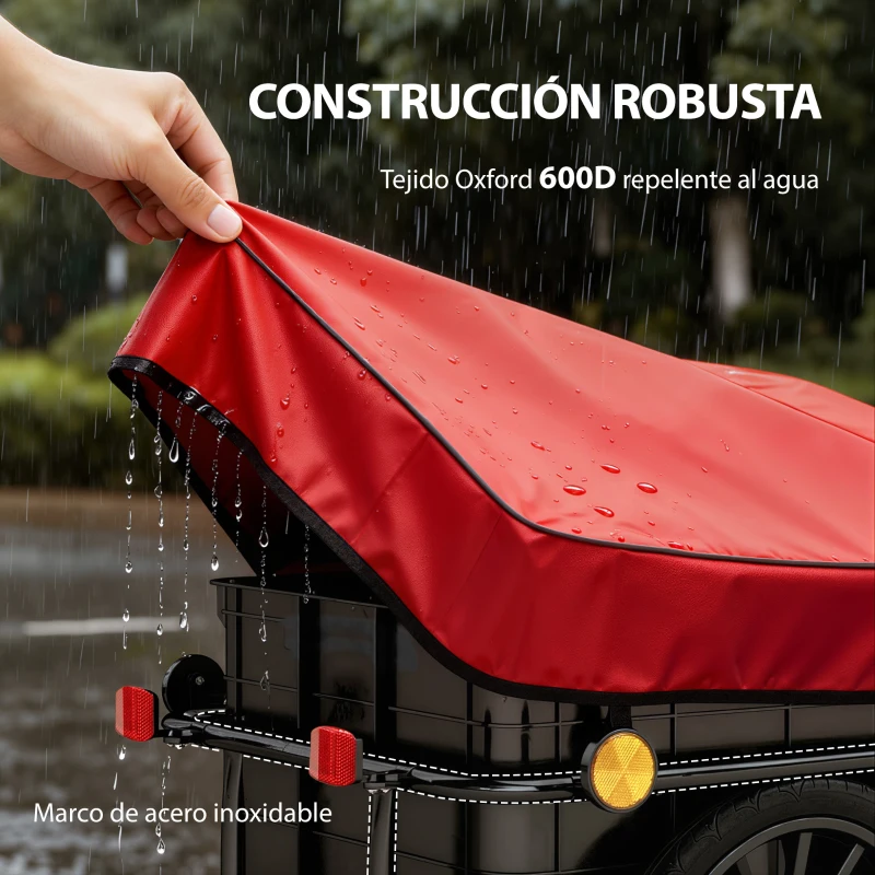 HOMCOM Remolque de Bicicleta 40 kg Cubierta de Tela Oxford con Reflectores y Marco de Acero 144x59x80 cm Rojo y Negro
