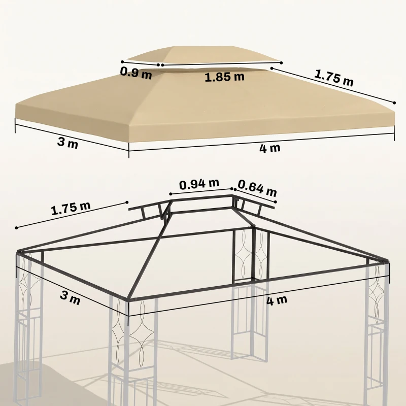 Outsunny Gazebo Roof Replacement, for 3 x 4m Frames - Cream