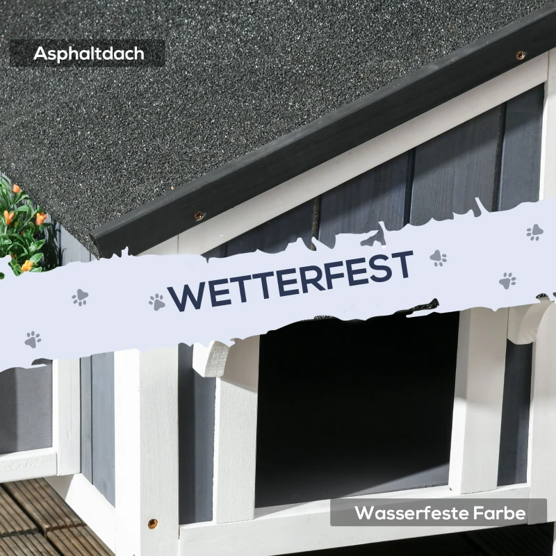 PawHut kattenhuis, dennenhout, kattenhuis, kattengrot, huisje voor kleine dieren, buiten(m-6)