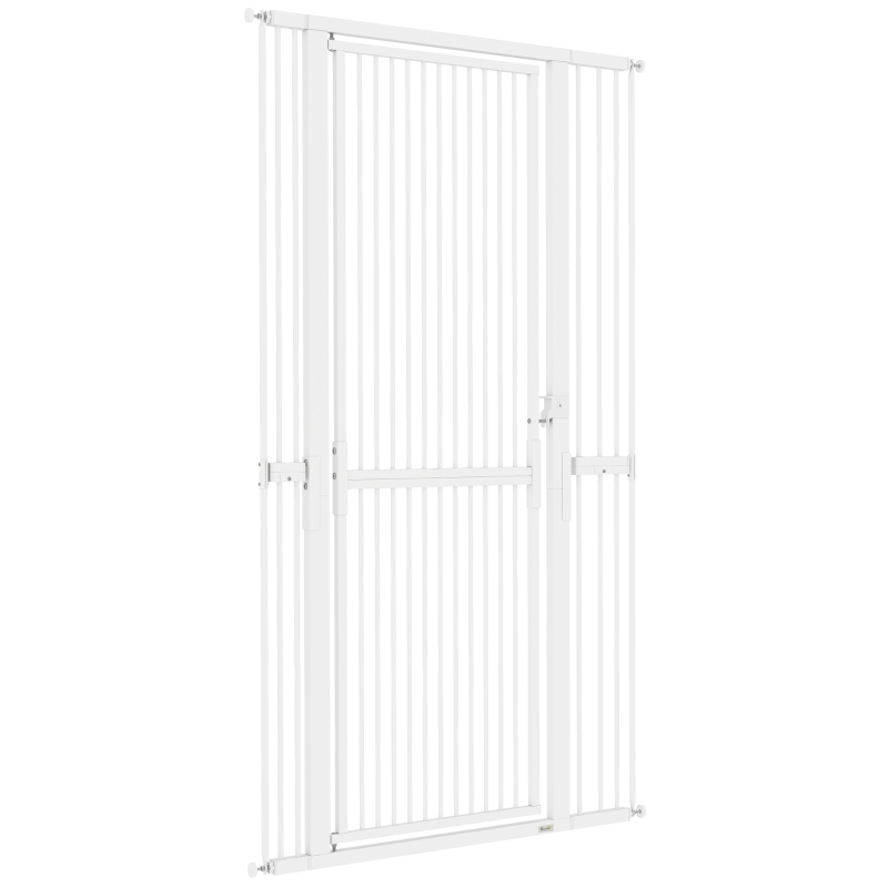 PawHut Barrera para Perros Extra Alta con Ancho Ajustable 77-104 cm Separación 3,5 cm con Montaje a Presión Extensiones Blanco