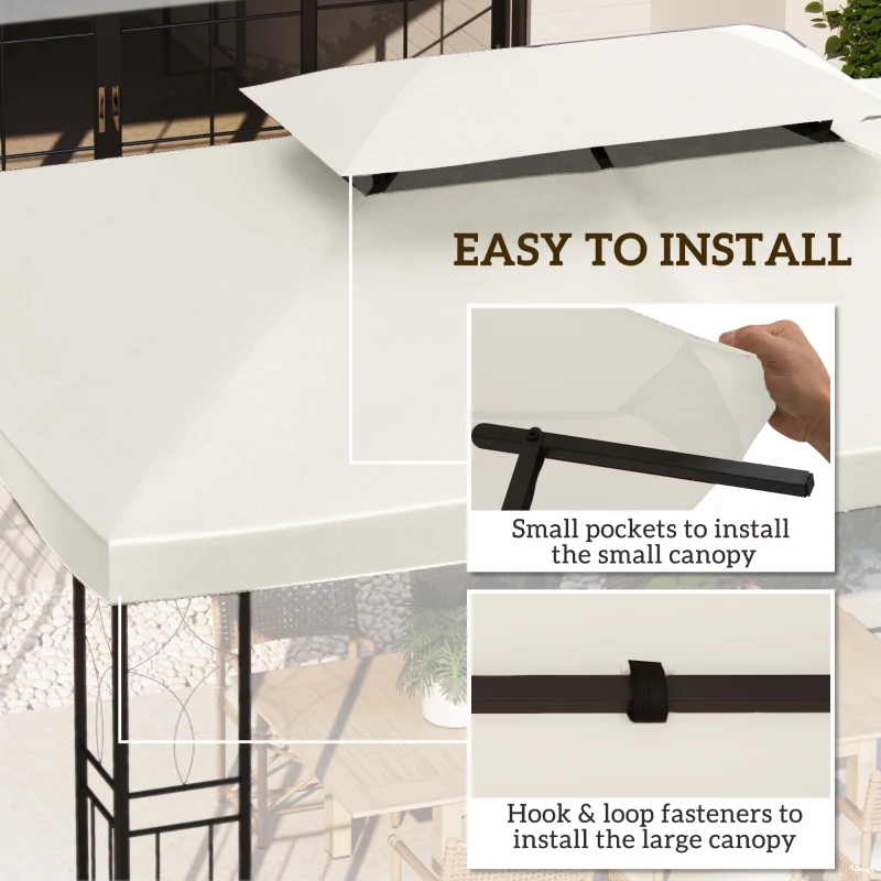 Outsunny 3x4m Gazebo Replacement Roof Canopy 2 Tier Top UV Cover Garden Patio Outdoor Sun Awning Shelters Cream (TOP COVER ONLY)