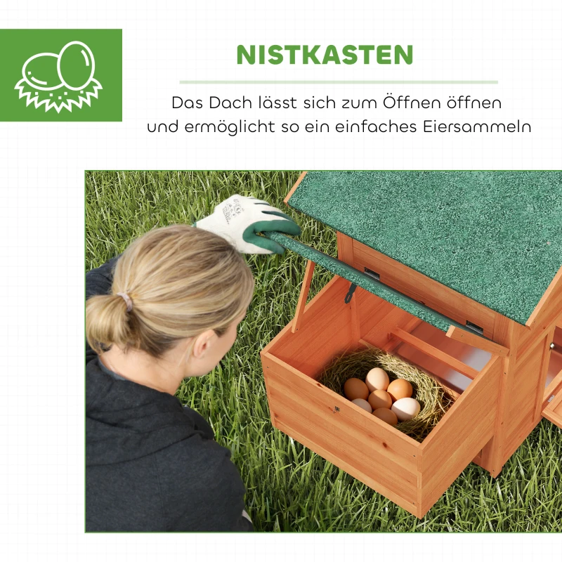 PawHut Hühnerstall Hühnerhaus aus Holz mit Nistkasten 2 Sitzstangen Rampe Fenster wasserdichtem Dach 113,5x67,5x95,5 cm Orange