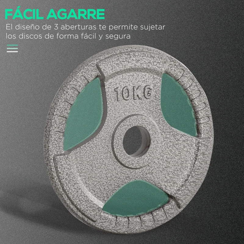 HOMCOM Juego de 6 Discos de Pesas de Acero Total de 35 kg 2x10 kg 2x5 kg 2x2,5 kg Discos Olímpicos con Orificio Central de Ø54 mm para Entrenamiento en Casa Gimnasio Plata