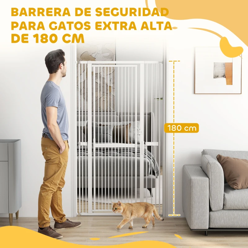 PawHut Barrera para Perros Extra Alta con Ancho Ajustable 77-104 cm Separación 3,5 cm con Montaje a Presión Extensiones Blanco
