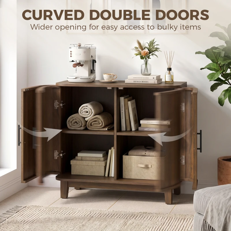 HOMCOM Sideboard Buffet Cabinet, Storage Cabinet with 2 Curved Doors, Adjustable Shelf and Legs for Dining Room, Dark Walnut