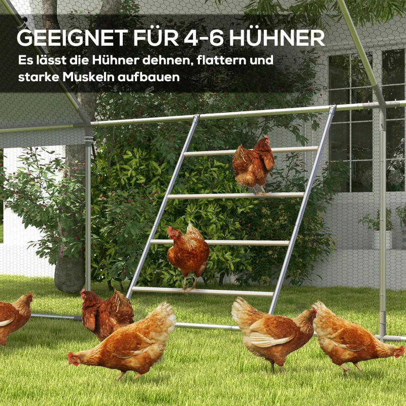PawHut Zitladder voor Kippen, 4 Zitstangen, Weerbestendig, voor 4-6 Kippen, Staal/Hout