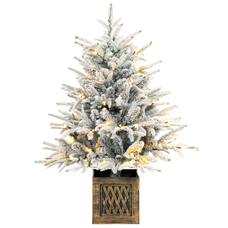HOMCOM 90 cm Prelit Flocked Table Christmas Tree, Artificial Christmas Tree with 70 Warm White LED Lights, 488 Tips, Green