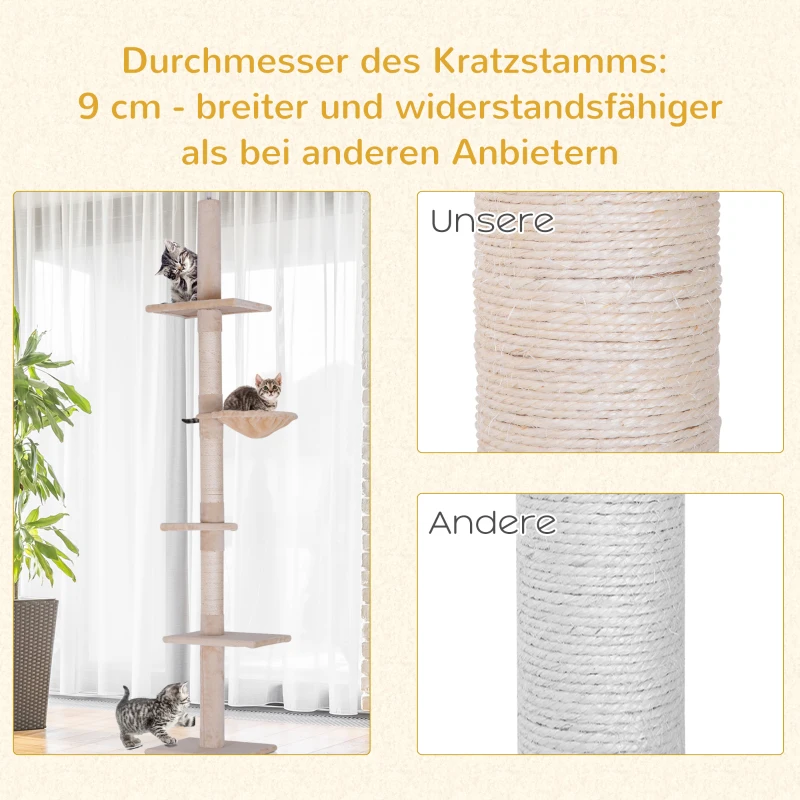 PawHut kattenboom krabboom kattenkrabboom met sisalpalen in hoogte verstelbaar beige(m-8)