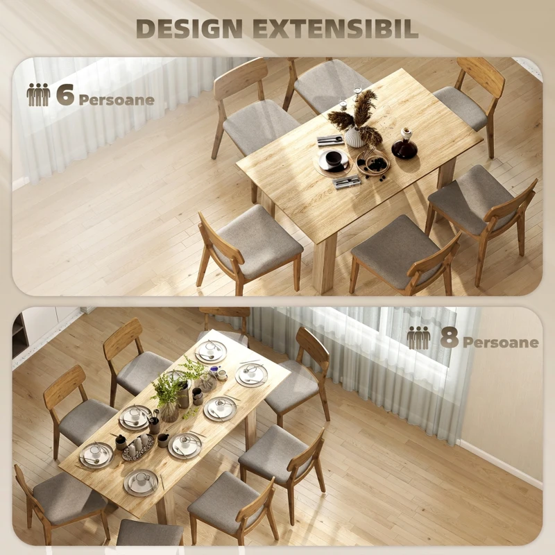 HOMCOM Masă extensibilă pentru 6-8 persoane, 140-180 x 80 cm, culoare lemn