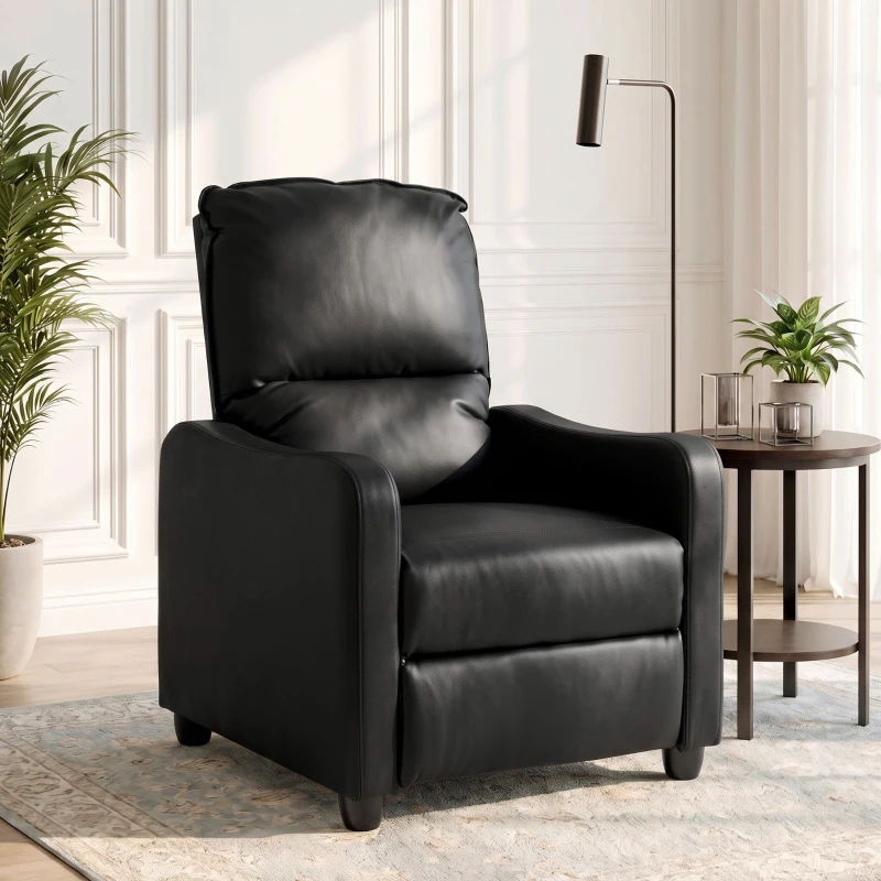 HOMCOM Manuell verstellbarer Relaxsessel 155° mit Fußstütze, in PU-Leder, für Wohnzimmer und Schlafzimmer, 69x91x100cm, Schwarz