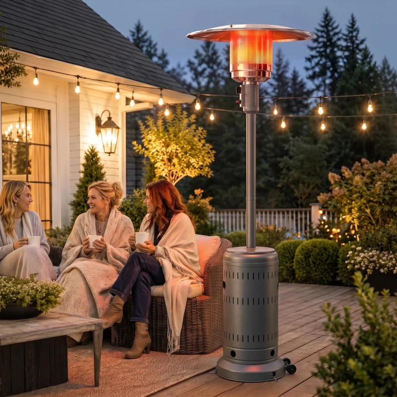 Outsunny Chauffage Extérieur Terrasse Portable 13 kW, Niveaux de Chauffe Réglables, Protection Anti-Basculement, 82x82x223cm Gris
