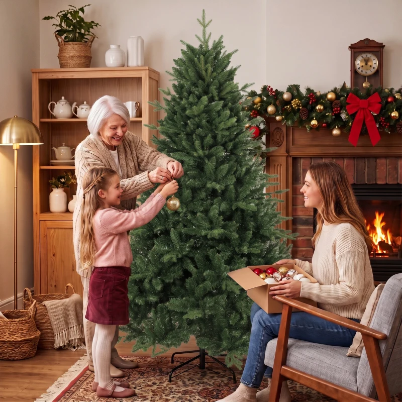 HOMCOM Brad de Crăciun artificial foarte realist, cu 1237 vârfuri turnate și suport metalic, 180 cm, Verde