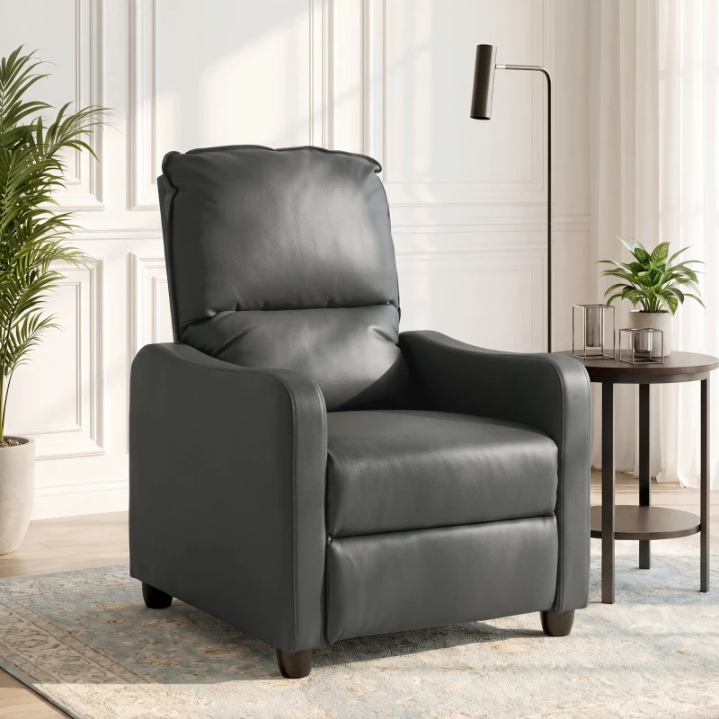 HOMCOM Manuell verstellbarer Relaxsessel 155° mit Fußstütze, PU-Leder, für Wohnzimmer und Schlafzimmer, Dunkelgrau
