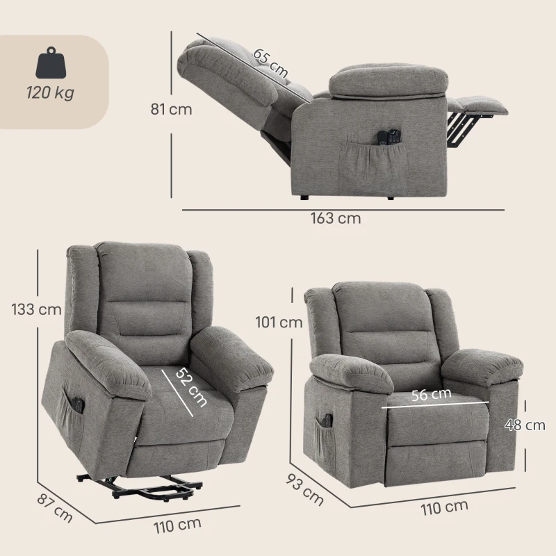 HOMCOM Oversized Riser Recliner Chair with Massage and Heat, Power Lift Recliner for Elderly with Wide Seat and Back, Grey