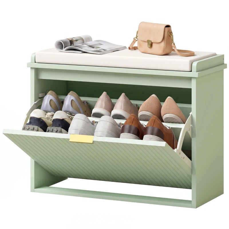 HOMCOM Banc à chaussures avec coussin d'assise rembourré et tiroir rabattable pour couloir, chambre, 62 x 26 x 47,5 cm, vert