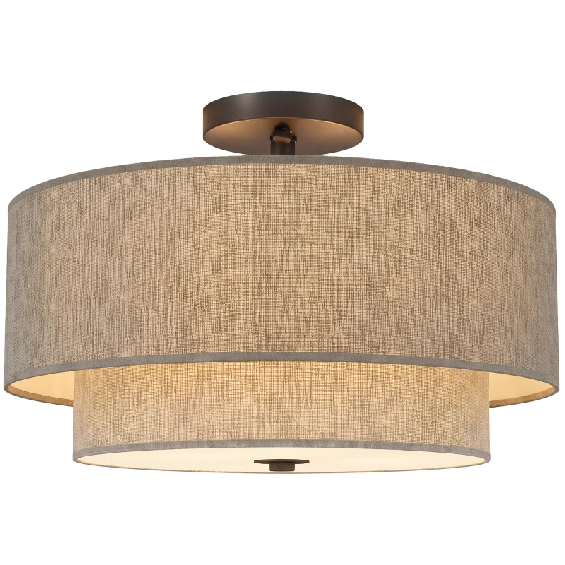 HOMCOM Plafondlamp met dubbele lampenkappen in linnen look, taupe