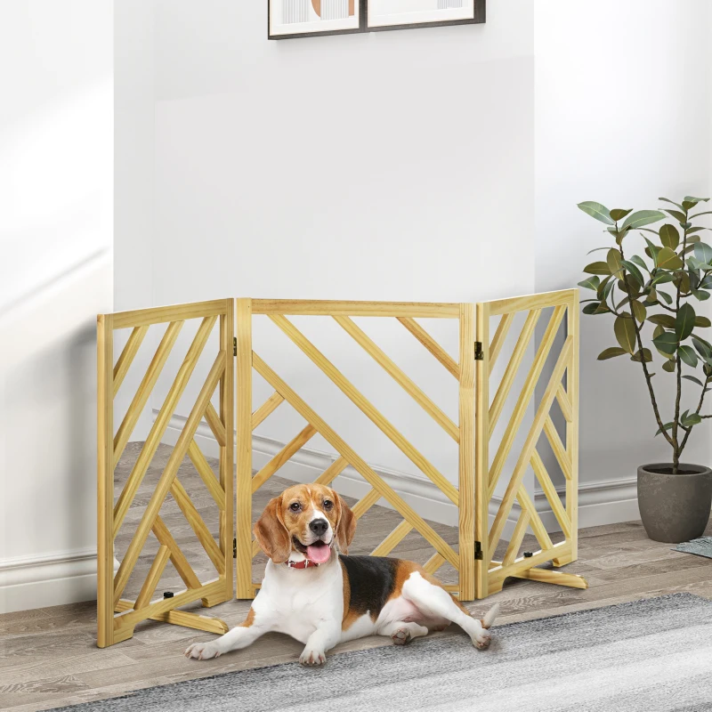 PawHut Barrera de Seguridad Plegable para Perros Valla de Madera con Patas para Escaleras y Puertas 181x35x76 cm Natural