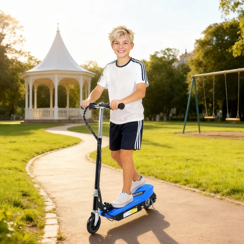 HOMCOM Patinete Eléctrico Plegable para Niños y Adolescentes de +7 Años con Manillar Ajustable en Altura 78x37x87-95 cm Azul