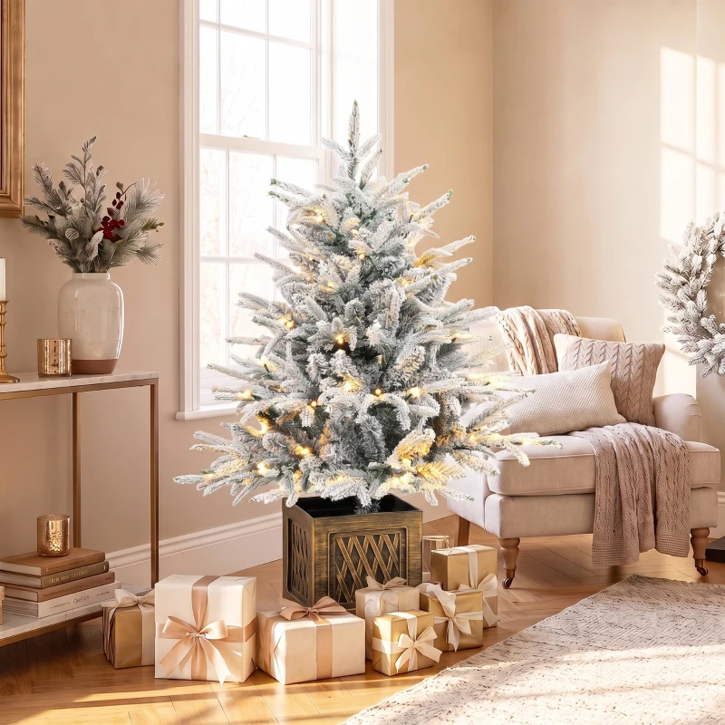 HOMCOM 90 cm Prelit Flocked Table Christmas Tree, Artificial Christmas Tree with 70 Warm White LED Lights, 488 Tips, Green