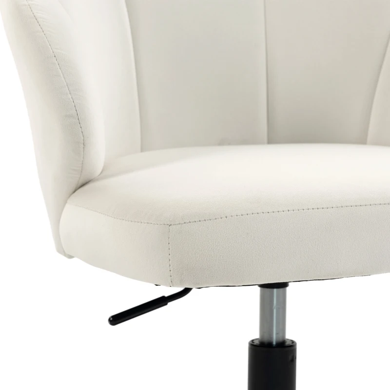 HOMCOM Chaise Bureau en Velours, Chaise Coiffeuse avec Dossier en Pétale, Hauteur Réglable, Fonction Bascule, Crème