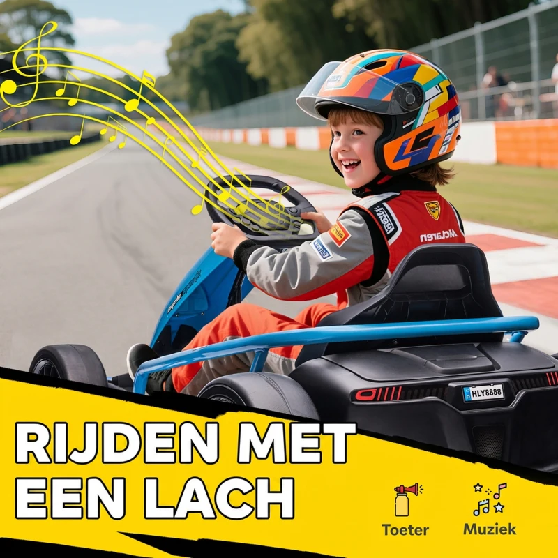 HOMCOM Elektrische Go-kart voor Kinderen, Driftfunctie, Claxon, Muziek, Veiligheidsgordel, Soft-Start, Blauw/Zwart(m-8)