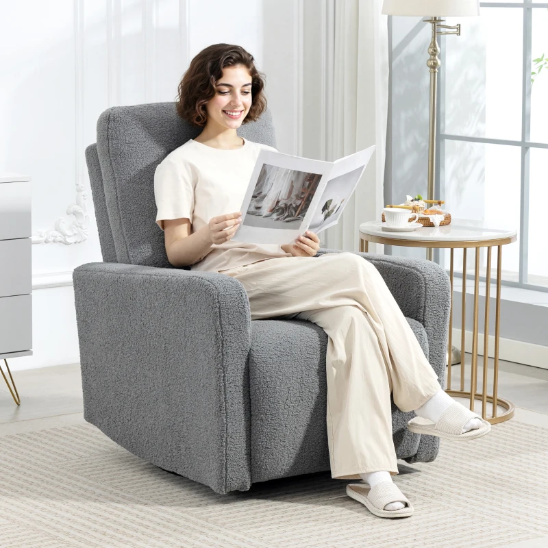 HOMCOM Fotoliu recliner, fotoliu de relaxare cu tapițerie din fleece, spătar reglabil, fotoliu tapițat, oțel, gri