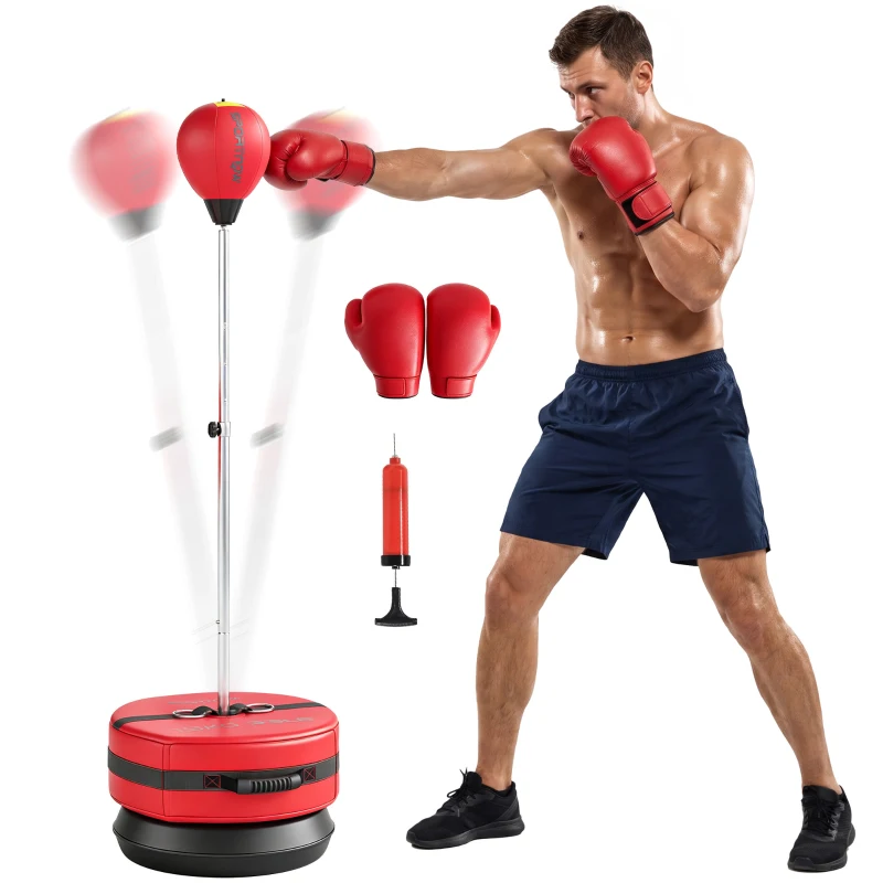 SPORTNOW Sac de box cu bază, set reglabil 125-145 cm, speedball autoportant cu mănuși și pompă