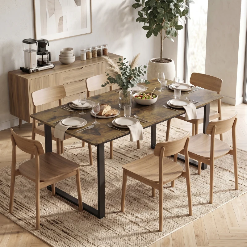HOMCOM Uitschuifbare eettafel 140-180 cm voor 6-8 personen, rechthoekig in industrieel design met stalen frame, tijgerhoutlook