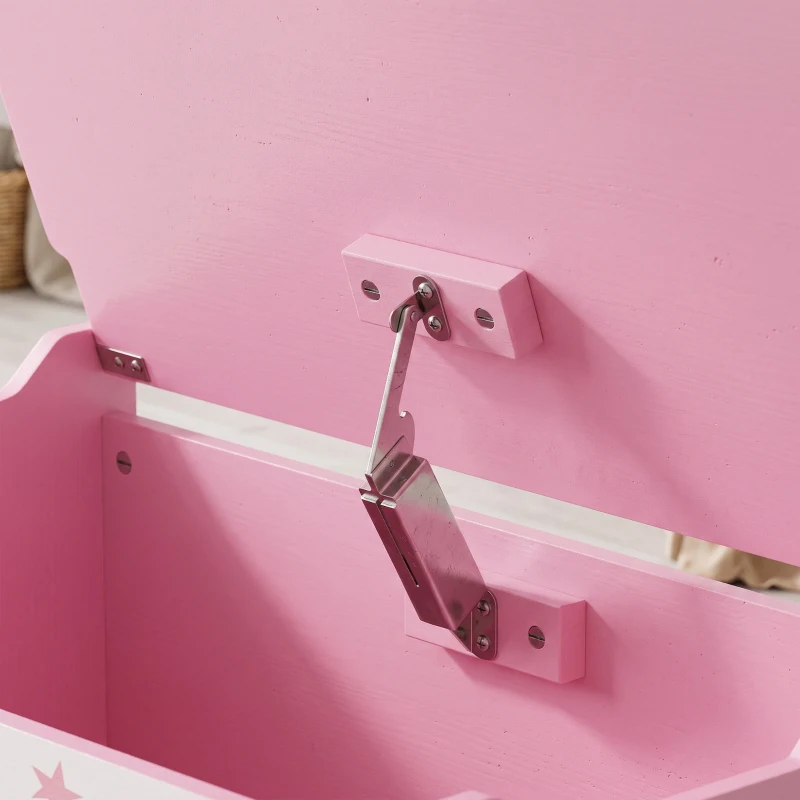 AIYAPLAY Storage Chest, Wooden Toy Chest with Lid, Flip-Top, Security Hinges and Anti-Pinch Design for Kids, Pink