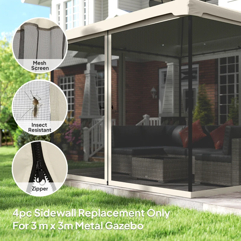 Outsunny 302 x 207cm Universal Replacement Mesh Sidewall Netting for Patio Gazebos and Canopy Tents, (Sidewall Only) Cream White