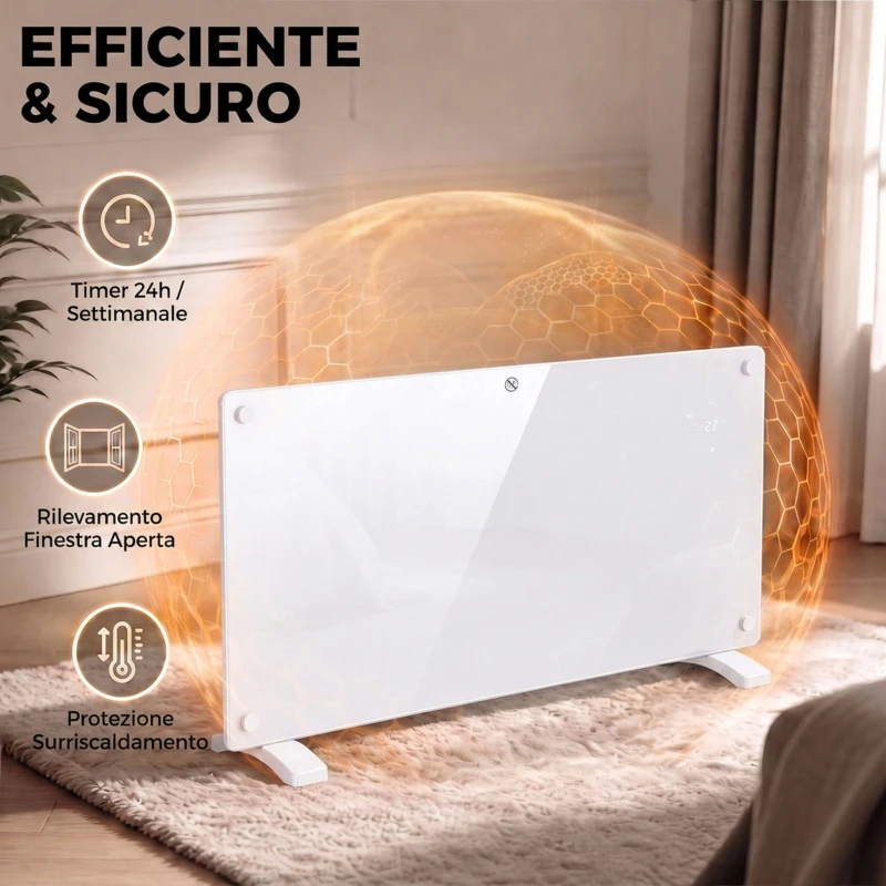 HOMCOM Stufa Elettrica 2000W Termoconvettore da Parete e Terra, Compatibile con Alexa e Google Home, Bianco