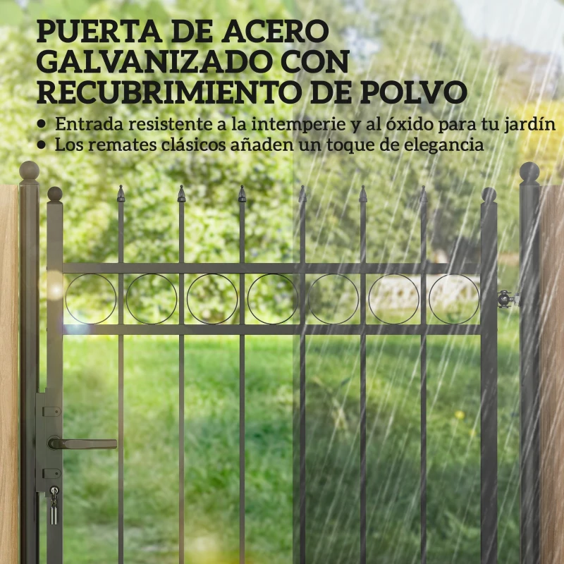 Outsunny Puerta de Jardín Metálica con Cerradura y Llaves de Acero Galvanizado Resistente a la Intemperie 147,5x89 cm Negro