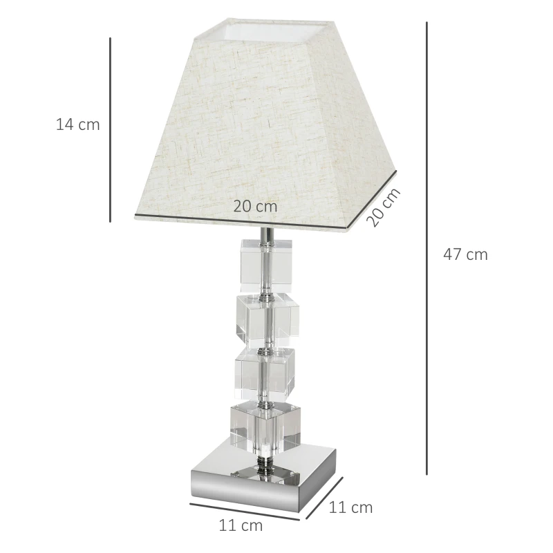 HOMCOM Lámpara de Mesita de Noche con Casquillo E14 Máx. 40W Cristal Giratorio y Base de Metal para Dormitorio 20x20x47cm Crema