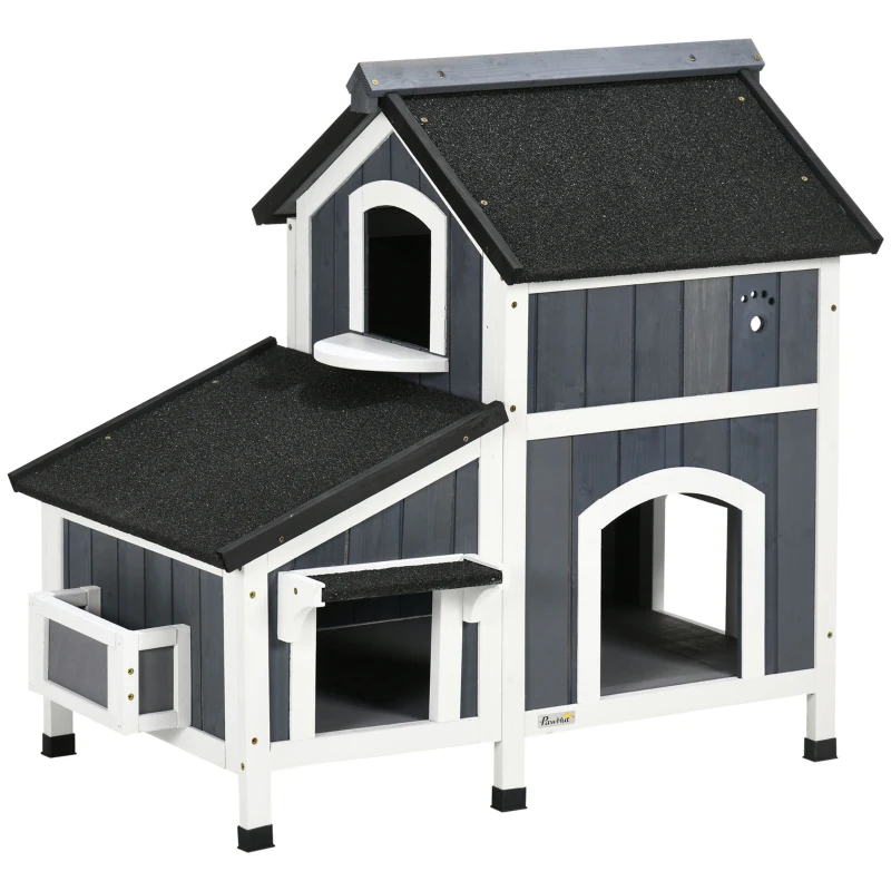 PawHut kattenhuis, dennenhout, kattenhuis, kattengrot, huisje voor kleine dieren, buiten(m-17)