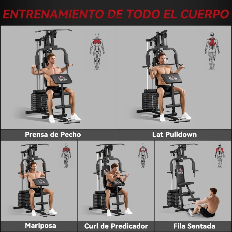 HOMCOM Máquina de Musculación con Placas de Peso de 45 kg Carga Max. 100 kg para Entrenamiento Fitness en Hogar Gimnasio Negro