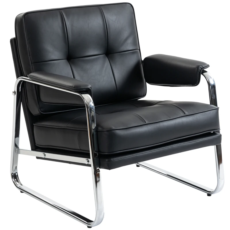 HOMCOM Sessel Loungesessel mit breiter Sitz, Armlehnen, Stahlbeinen, aus Kunstleder für Wohnzimmer, Schlafzimmer, Schwarz