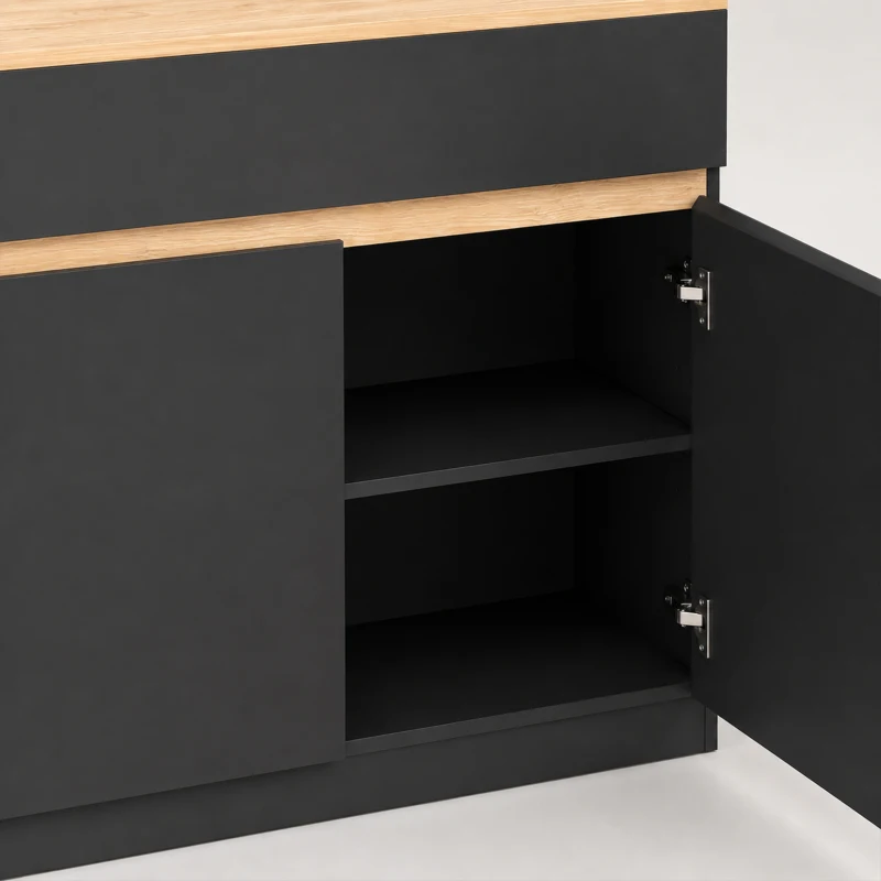 HOMCOM Dressoir, buffetkast met groot kastvak, 3-laags schap en lade, zwart, 110 x 29,5 x 82 cm
