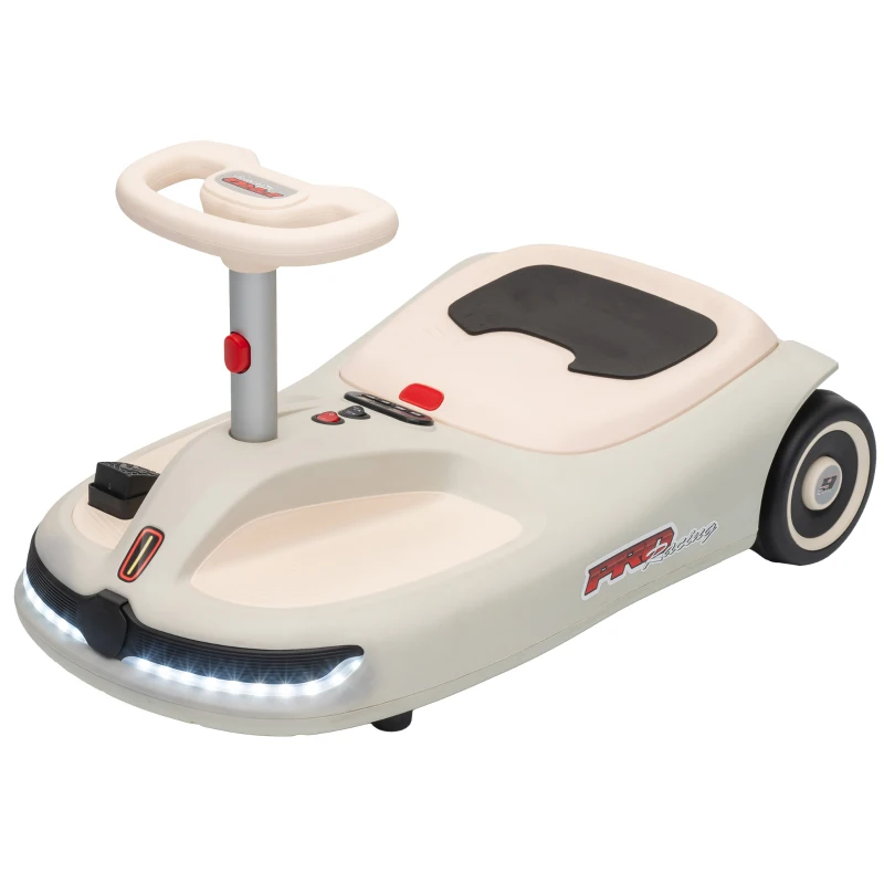 AIYAPLAY 12V Electric Wiggle Car with Pedal, Kids Electric Car with 2 Speeds, Soft Start, Music, Lights for 3-5 Years, White