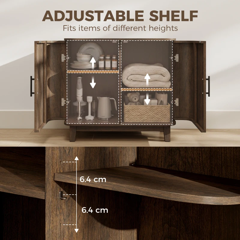 HOMCOM Sideboard Buffet Cabinet, Storage Cabinet with 2 Curved Doors, Adjustable Shelf and Legs for Dining Room, Dark Walnut