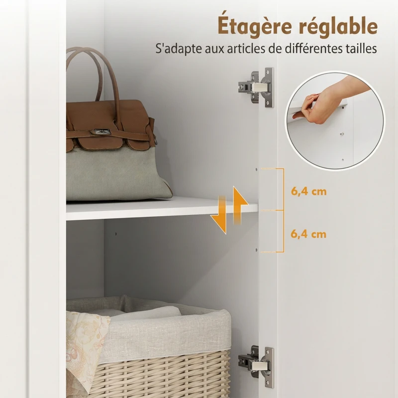 HOMCOM Armoire Chambre Penderie avec 4 Portes, 3 Tiroirs, Barre de Suspension et Étagère Réglable, 120 x 50 x 176,5 cm, Blanc