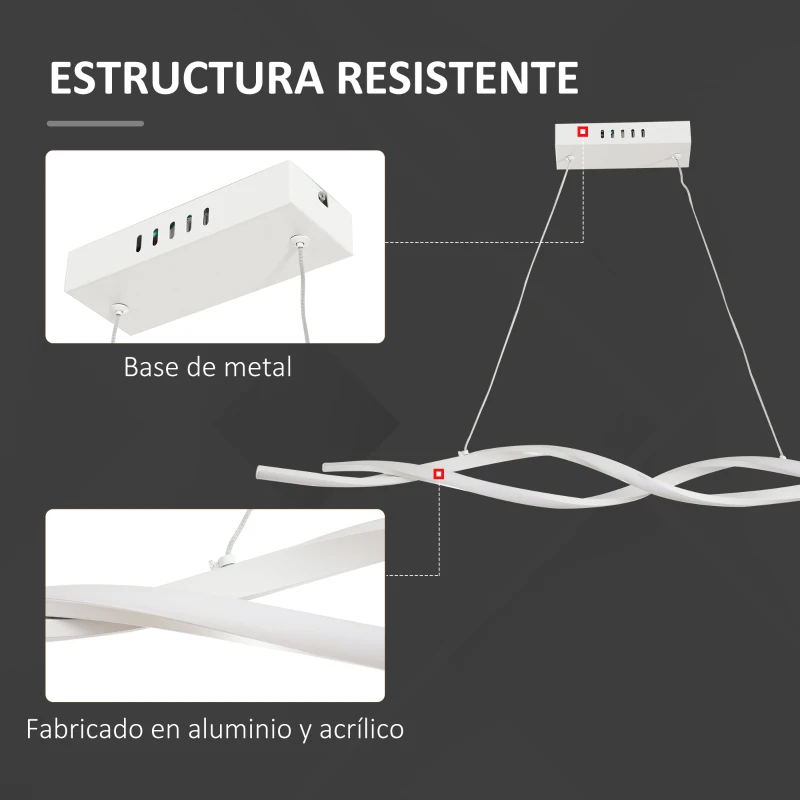 HOMCOM Lámpara Colgante Moderna con LED IP20 38W 3700lm y Cuerdas Ajustables Lámpara de Suspensión de Aluminio para Salón Comedor Dormitorio 90x9x9 cm Blanco