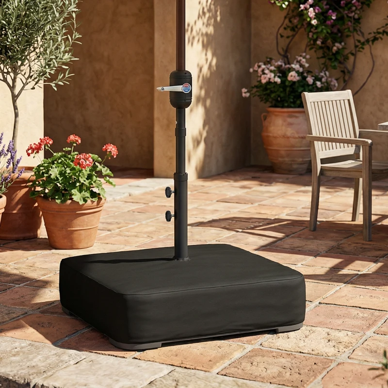 Outsunny Base per Ombrellone Riempibile con Sabbia 80 kg/Sabbia Bagnata 90 kg, per Pali di Ombrelloni da Ø48 mm, Nero