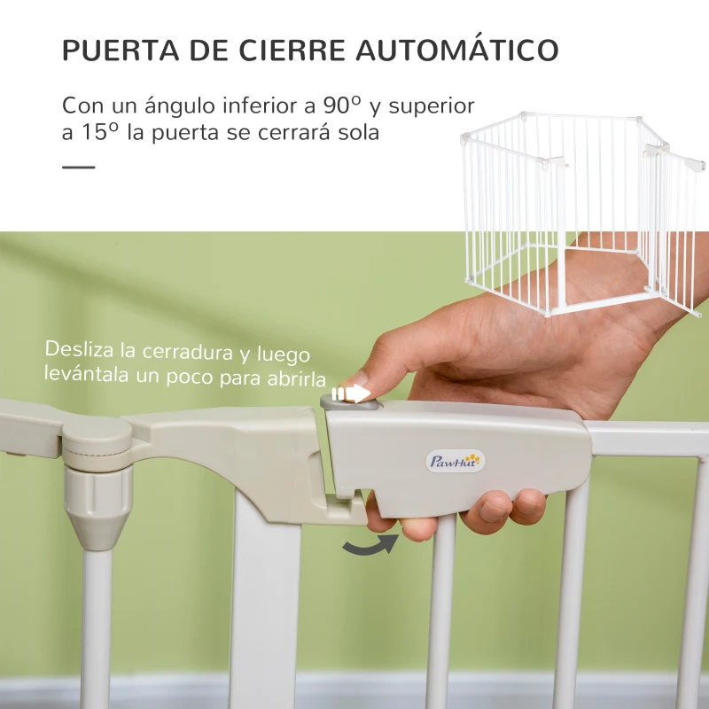 PawHut Barrera de Seguridad para Mascotas de 5 Paneles Plegable 300 cm con Cierre Inteligente para Escalera Pasillo Blanco